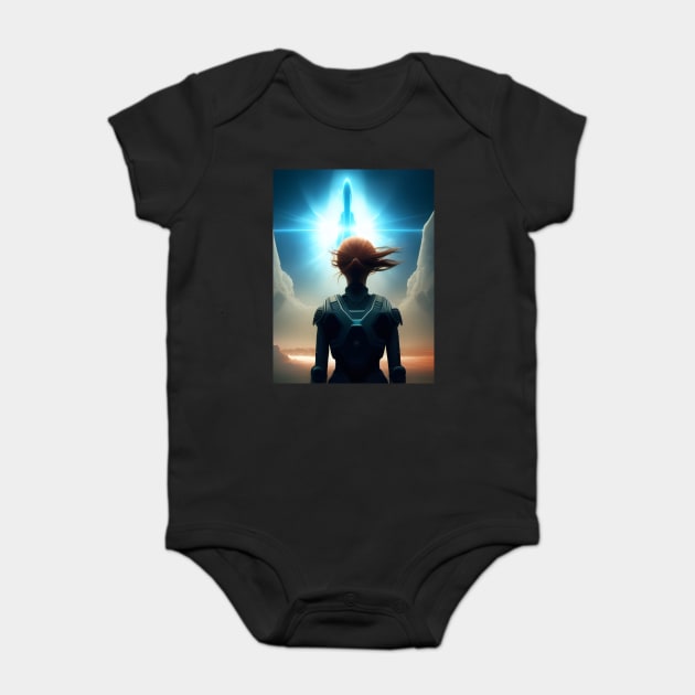 Girl astronaut witnessing rocket ship launch Baby Bodysuit by animegirlnft